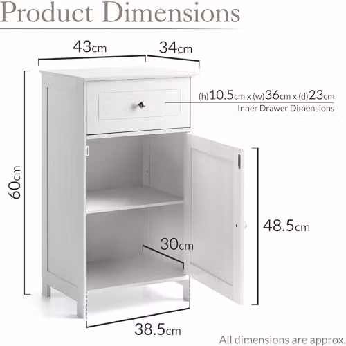 Christow White Modern Bathroom Storage Cabinet with Drawers and Hinged Doors – 2