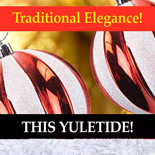 VFM e-Store Red and White Striped Round Christmas Baubles, 6 Pack, Diameter: 8 cm – 8