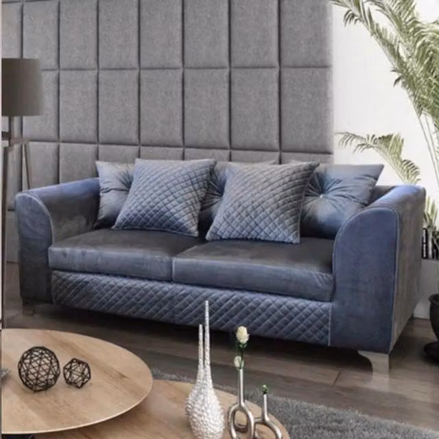 Furniture786Ltd Jasmy 3 and 2 Seater Sofa Set in Grey Plush Velvet with Solid Wood Frame