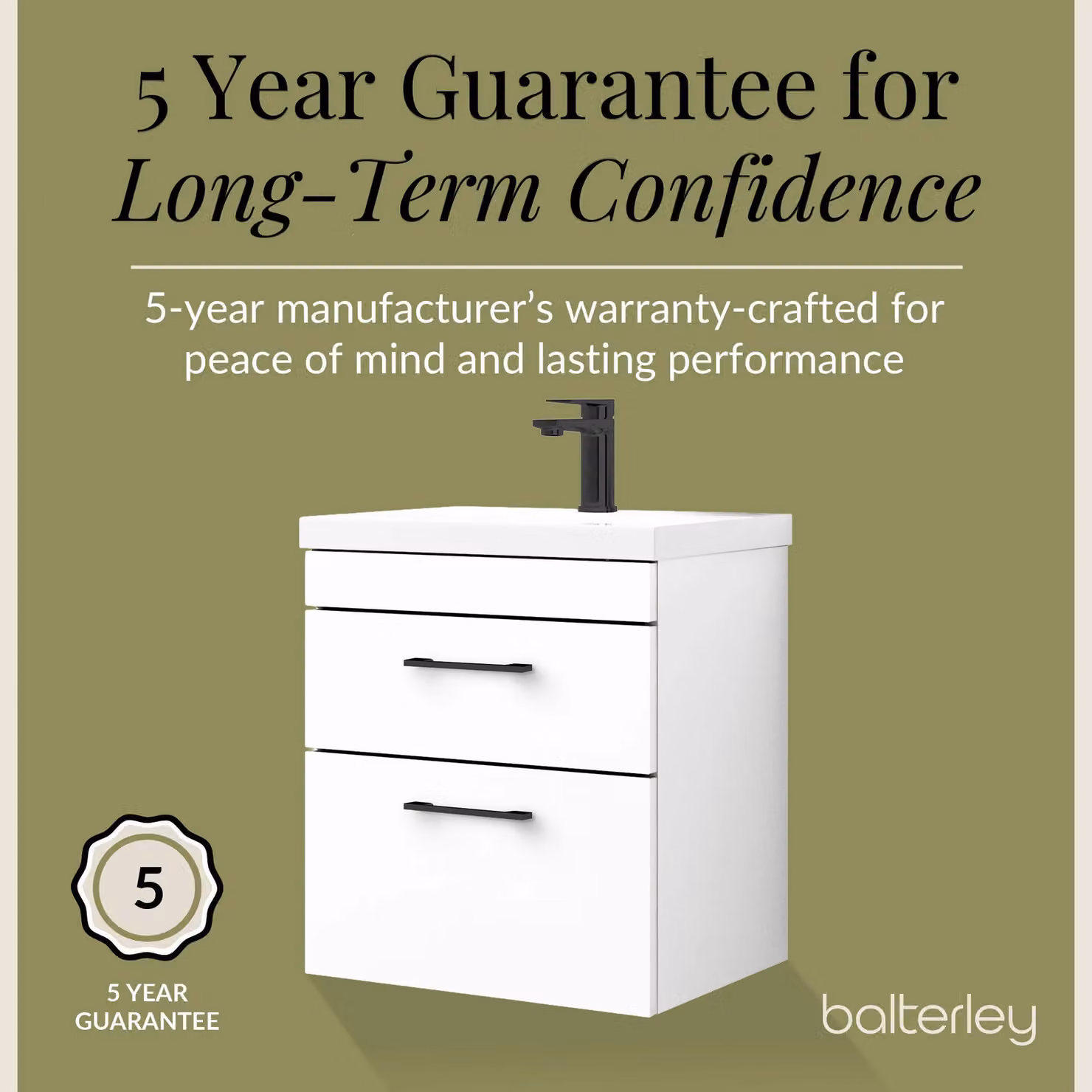 Balterley 2 Drawer Wall Hung Vanity Basin Unit in Gloss White with Black Handles, Width: 50 cm – 4