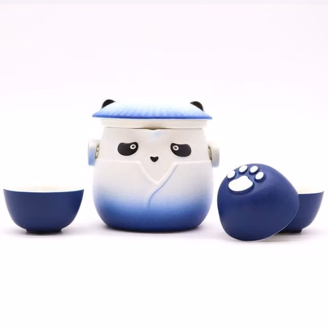 KDMK Blue Panda Teapot and 3 Cups Tea Service Set