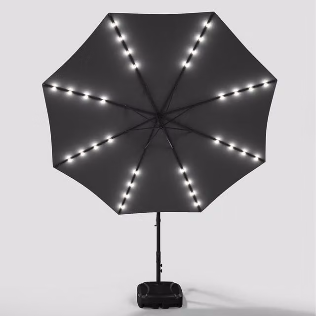 Kidkid Cantilever Garden Parasol with 32 LED Lights and Fillable Base in Anthracite Grey