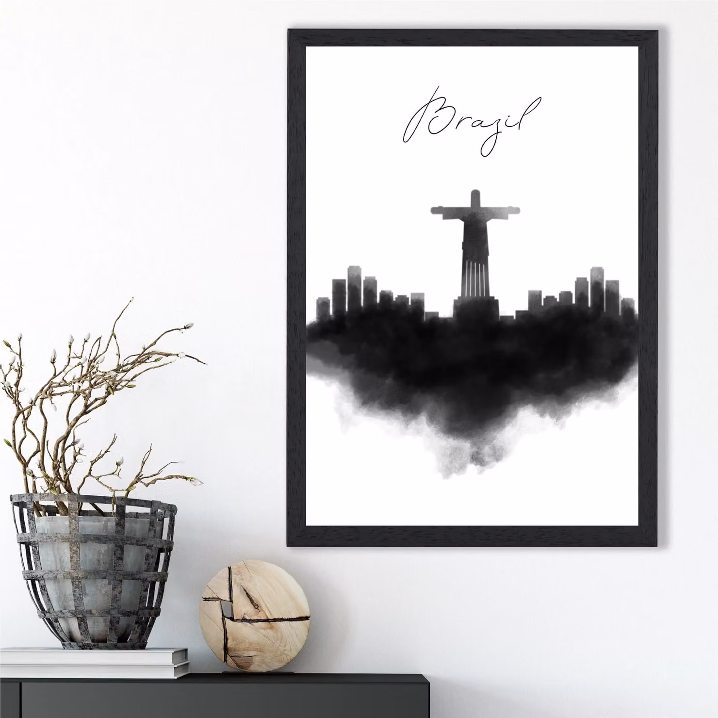 ARTZE Brazil Watercolour Skyline City Framed Print in Black – 2