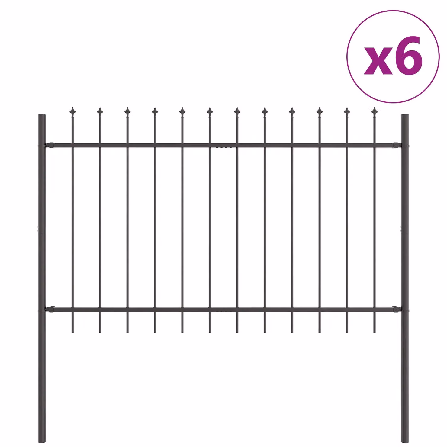 Berkfield Home Grey Steel Spear Top Garden Fence, W: 10.2 m, H: 1 m – 2
