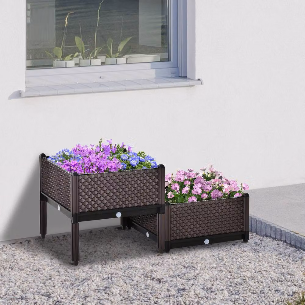 Matteo Set of 2 Self-Watering Raised Garden Planter Boxes in Brown – 2