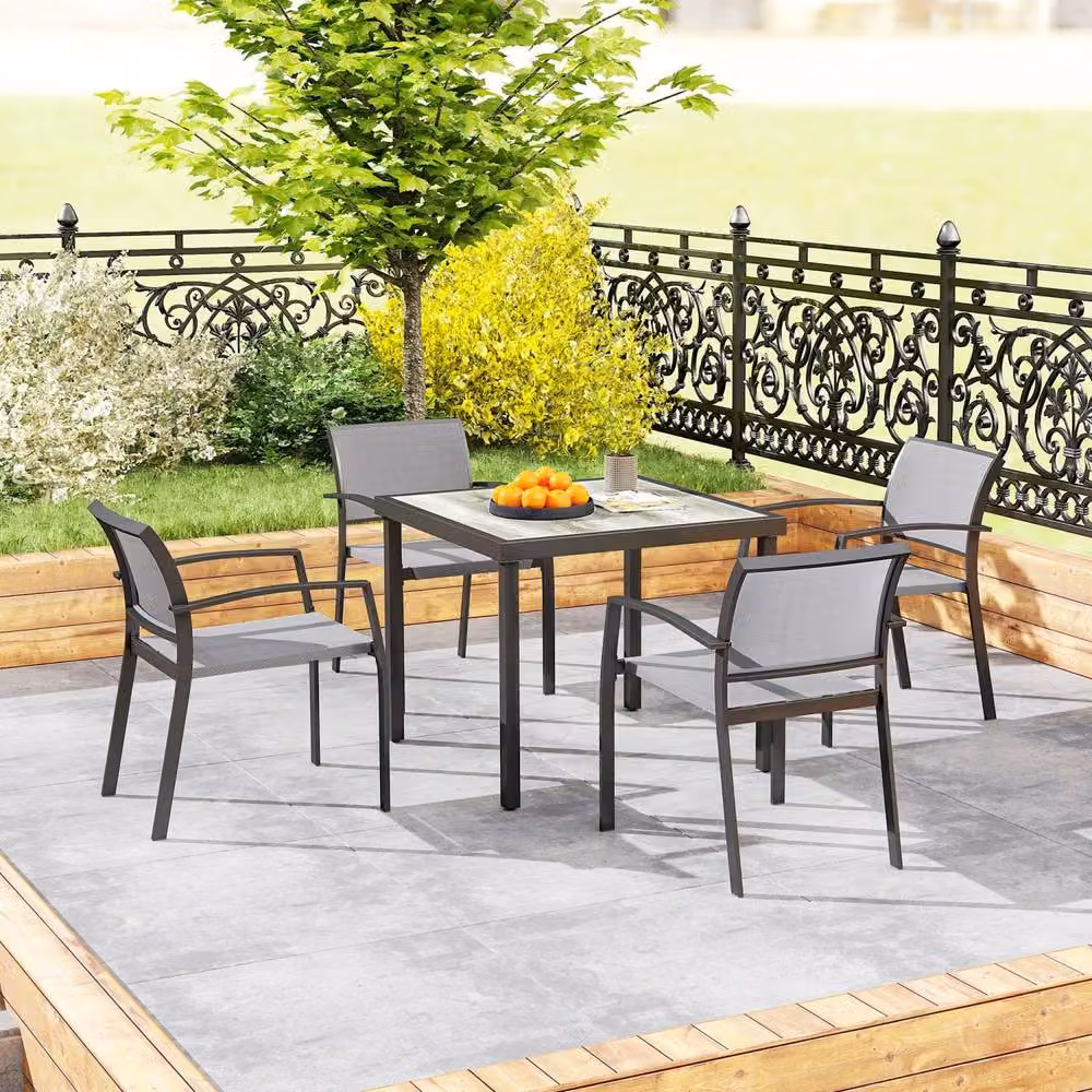 Wyld Haus Velo 4 Seater Grey Mesh Metal Frame Garden Dining Set with Arched Back – 5