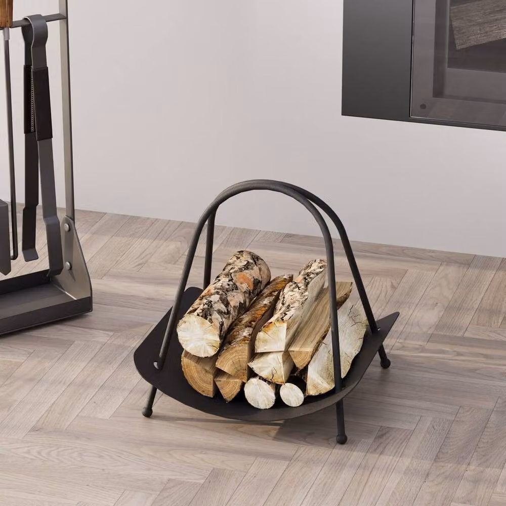 CALICOSY Designer Log Holder in Matt Black Metal, H: 50 cm, W: 42 cm, D: 39 cm – 2