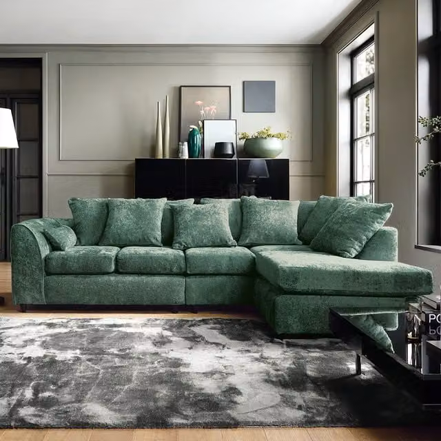 Abakus Direct Harriet Large Right Facing Corner Sofa in Rifle Green Crushed Chenille Fabric