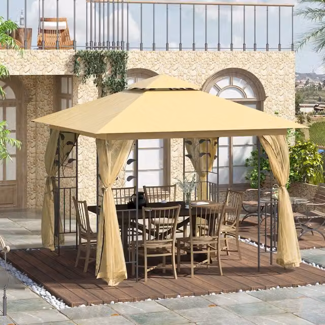 Outsunny Beige Metal Party Tent Gazebo Marquee 3x3m
