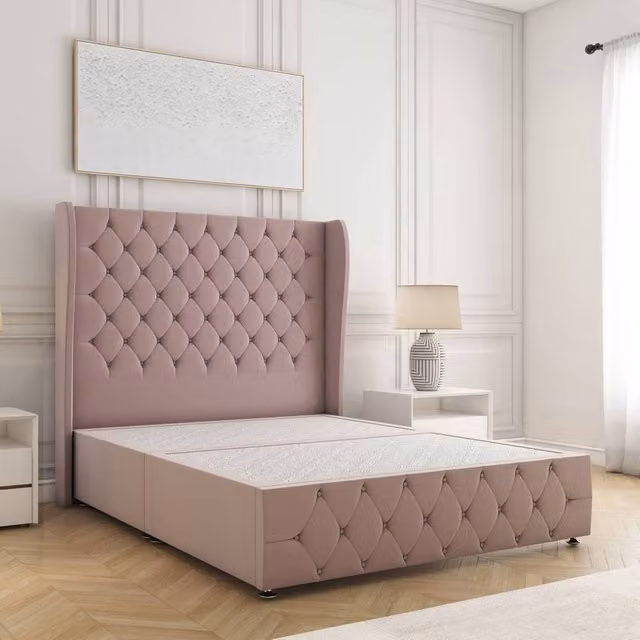 BSSPOKE Faye Single Divan Bed in Pink Plush Velvet with 54 inch Headboard