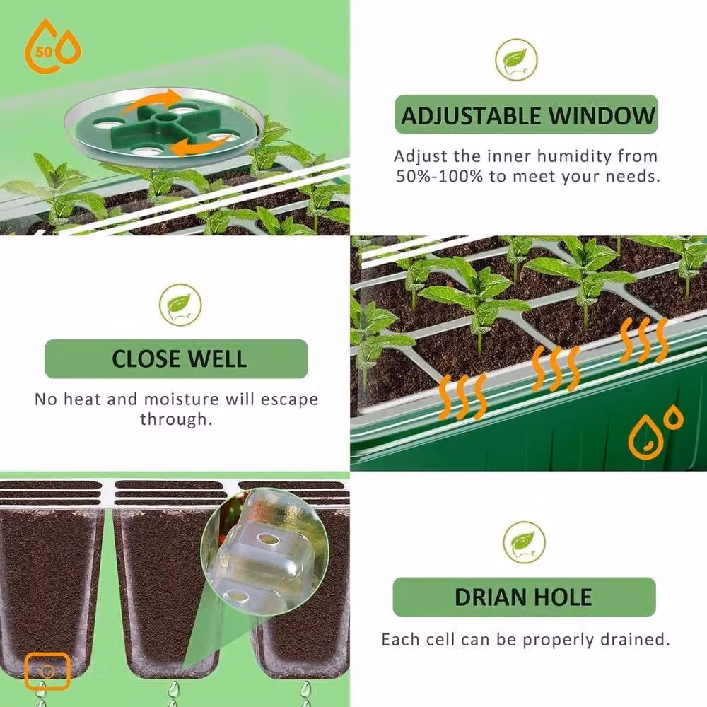 NESTLUNE 6 Pack Seed Starter Trays with Adjustable Grow Light and Humidity Kit in Green and Transparent – 6
