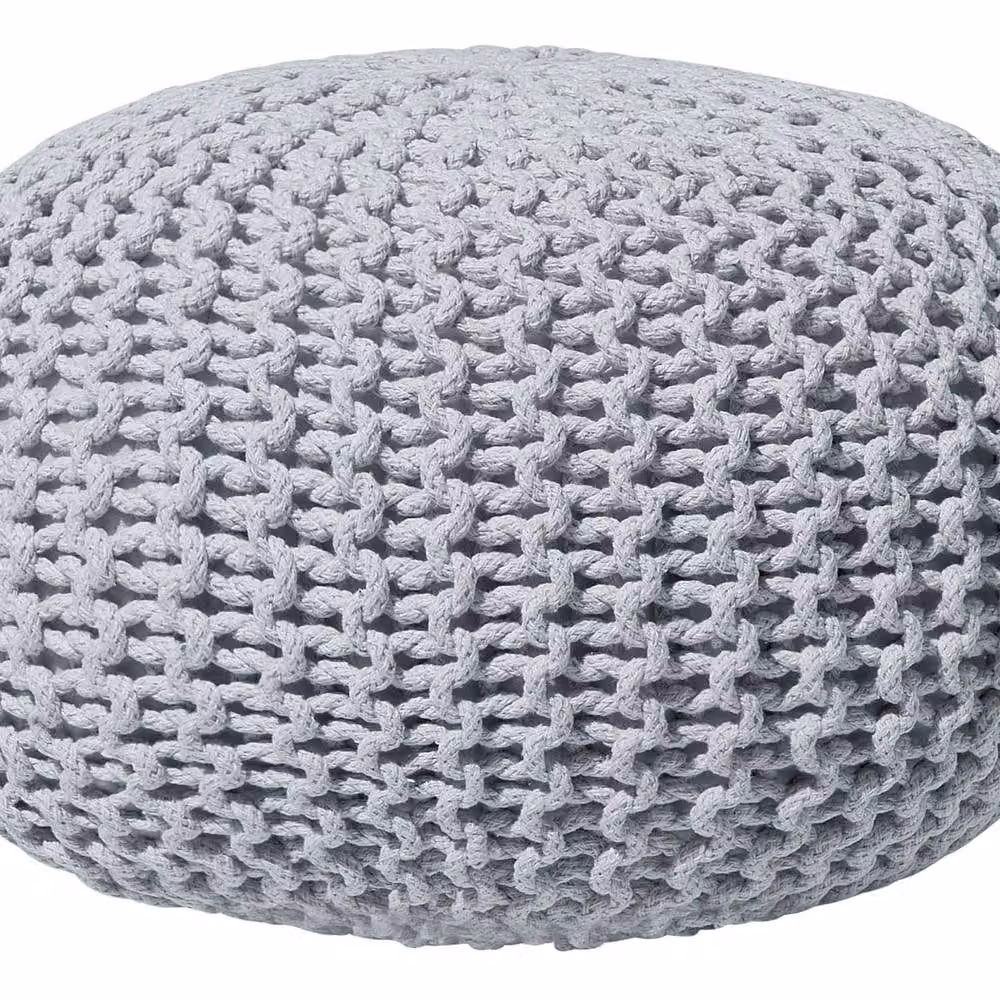 Wyld and Coco Knitted Cotton Pouf Ottoman in Grey, W/D/H: 40 x 25 x 25 cm – 2