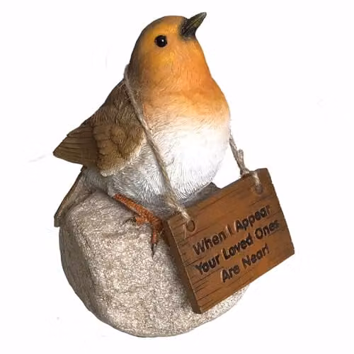 Animal Crackers Remembrance Robin Memorial Ornament with Loved Ones Are Near Sign, Height: 15.5 cm