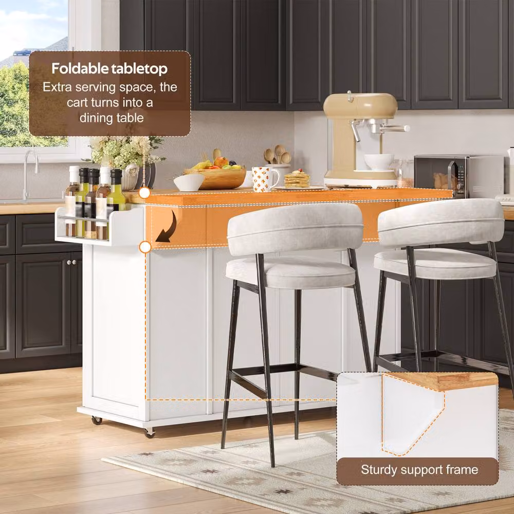 Merax Mobile Kitchen Island Trolley with Foldable Drop-Leaf Countertop in White, W: 120 cm, D: 70 cm, H: 3 cm – 4