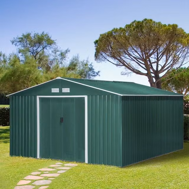Outsunny Metal Outdoor Garden Storage Shed with Pent Roof in Green