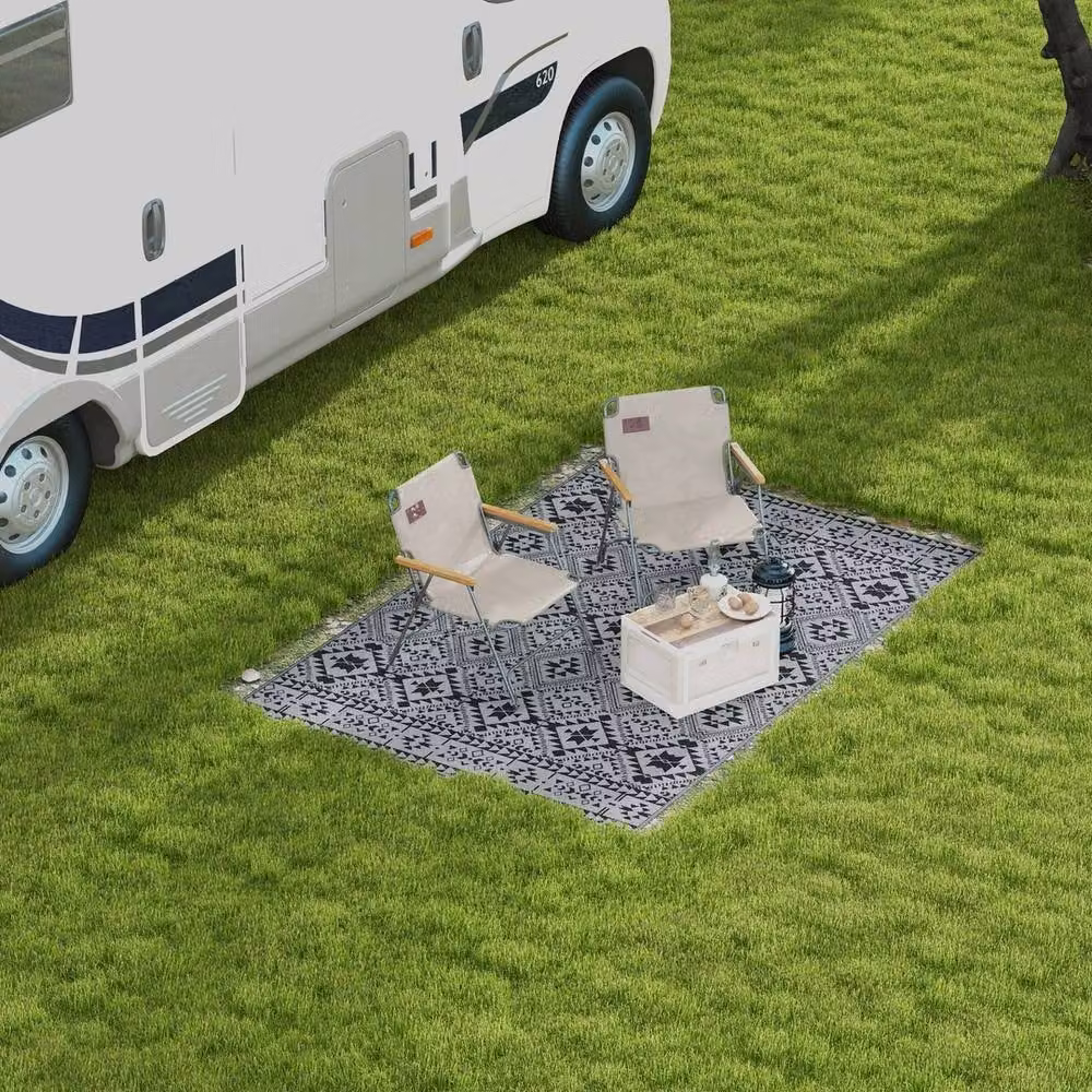 NESTLUNE Reversible Waterproof Outdoor Garden Rug in Grey, UV-Resistant Polypropylene, W/D/H: 100 x 100 x 100 cm – 4