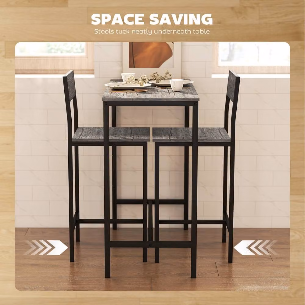 STILVORA 3-Piece Industrial Bar Table Set with 2 Stools in Grey and Black – 5