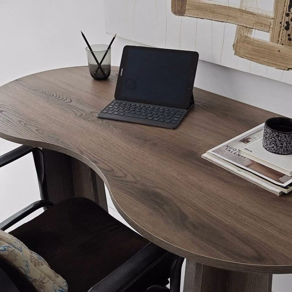 CALICOSY COMO Modern Writing Desk with Shaped Top, Brown, W: 120 cm, D: 60 cm, H: 75 cm – 4