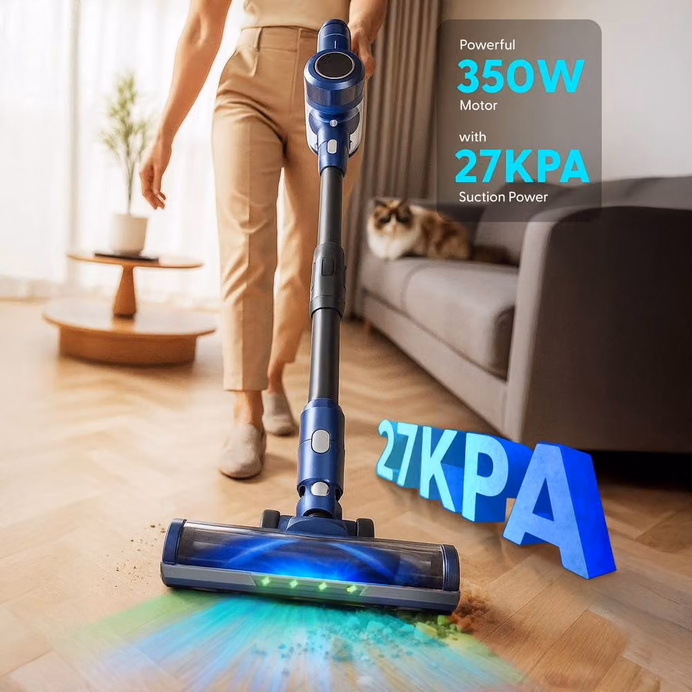 Keplin 350W Cordless Bagless Vacuum Cleaner in Blue with LED Headlight and HEPA Filter – 9