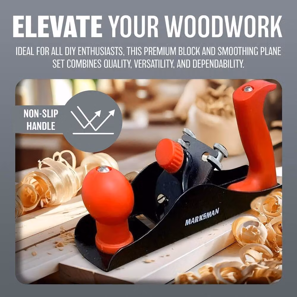 BARGAINS-GALORE 2-Piece Lightweight Red Wood Plane Set for Professional Woodworking and Smoothing – 3