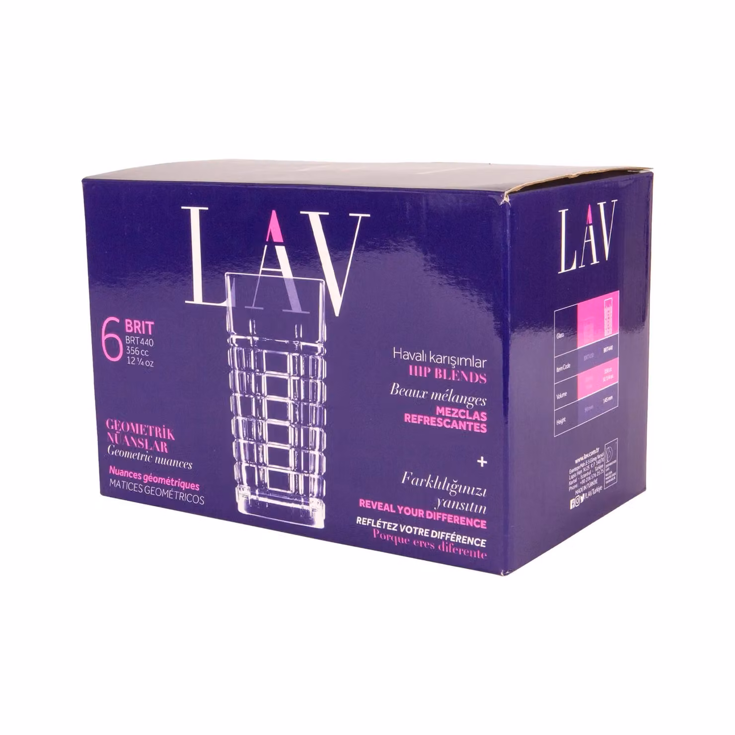LAV Brit Geometric Highball Tumbler Glasses, Transparent, 356 ml, Pack of 12 – 2