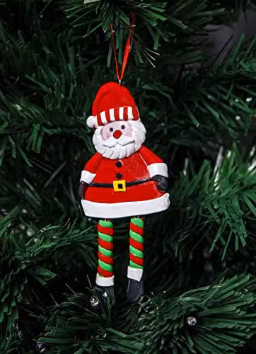 Shatchi 12-Piece Multicolour Ceramic Christmas Tree Hanging Decorations Set Featuring Santa, Snowman and Reindeer Figures – 4