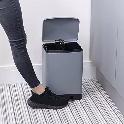 Calitek 12 Litre Pedal Waste Bin with Soft Close Lid and Removable Inner Bucket, Grey, W: 39 cm, D: 27 cm, H: 22 cm – 6