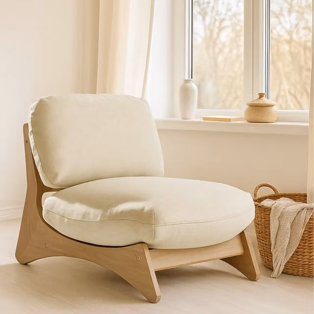 FurnitureboxUK Iko Acacia Solid Wood Indoor Outdoor Accent Chair in Cream