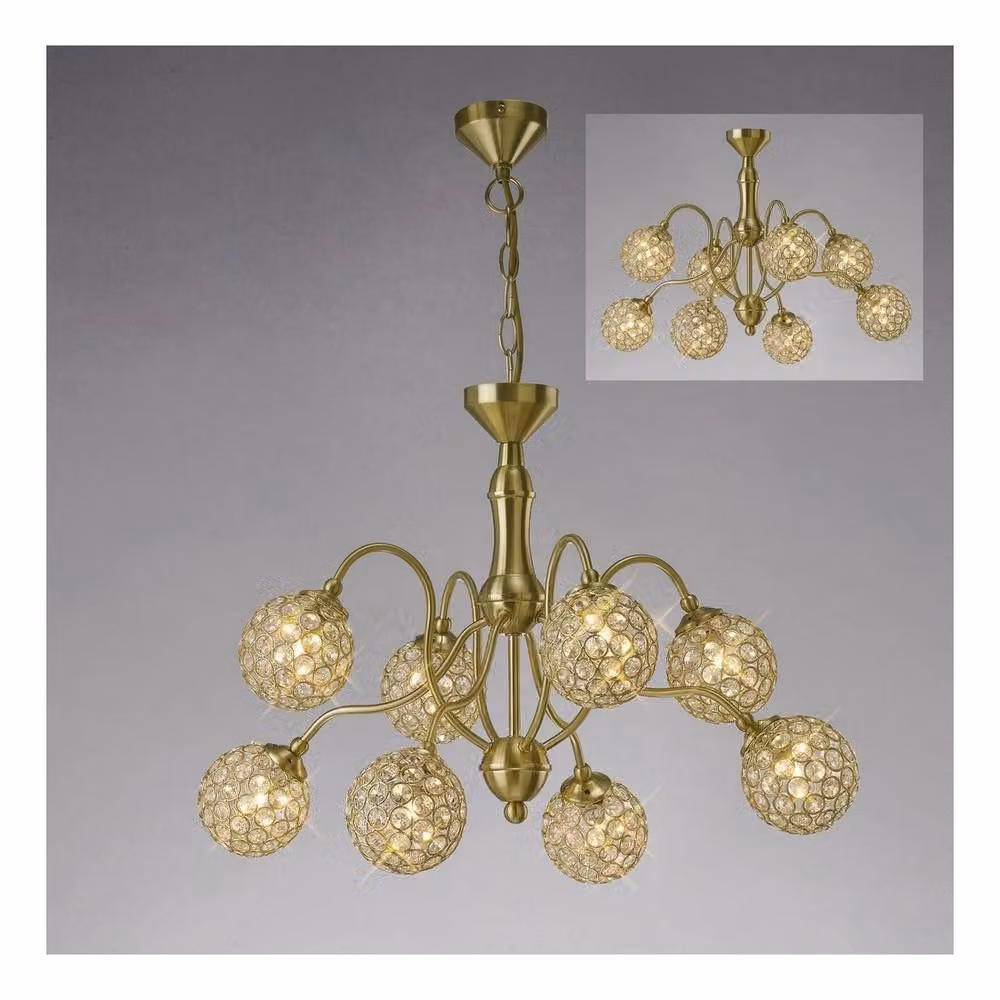 Netlighting Apollo 8 Light Semi Flush Ceiling Pendant in Satin Brass and Crystal Gold – 2