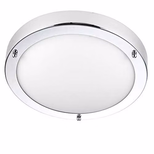 Loops IP44 Dimmable Round Bulkhead Light in Chrome with Glass, suitable for Bathroom and Garden Ceiling or Wall Lighting, E27, 60W Max