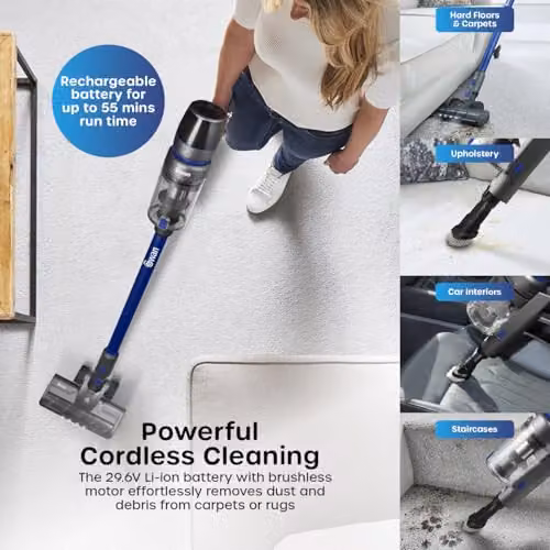 Swan SC15825N Dust Master 29.6V Cordless Stick Vacuum Cleaner with HEPA Filter and Anti-Tangle Roller, Blue – 3