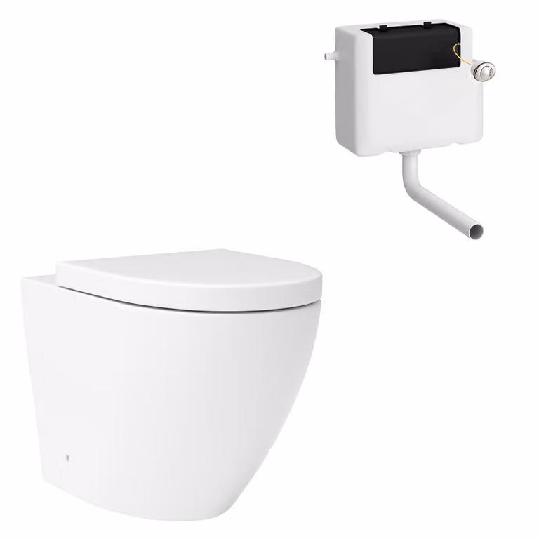 Royal Bathrooms Elva White Ceramic Rimless Back to Wall Toilet with Soft Close Seat and Concealed Cistern