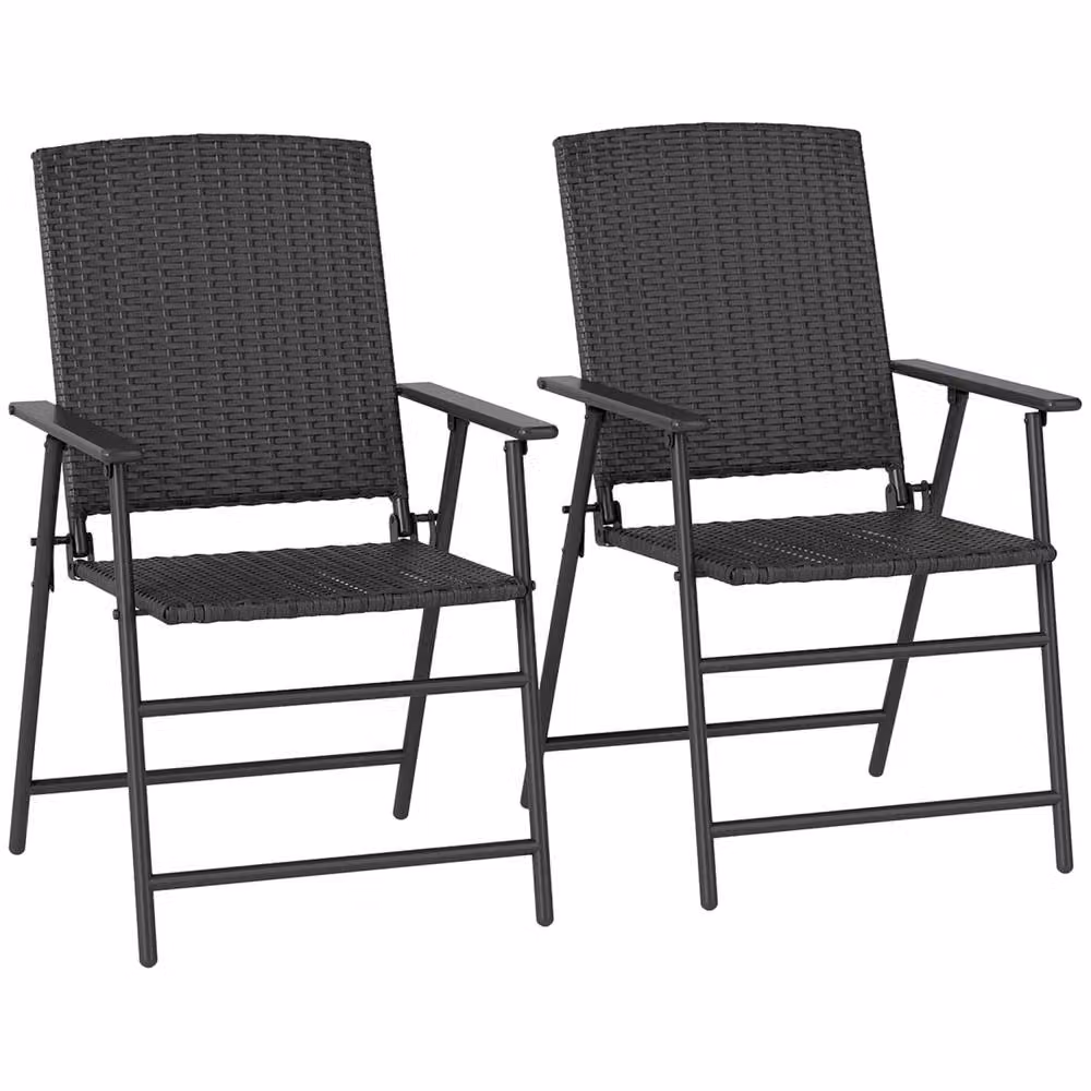 Wyld Haus Luvaka Nene Black Rattan Style Folding Garden Chairs, Set of 2 – 2