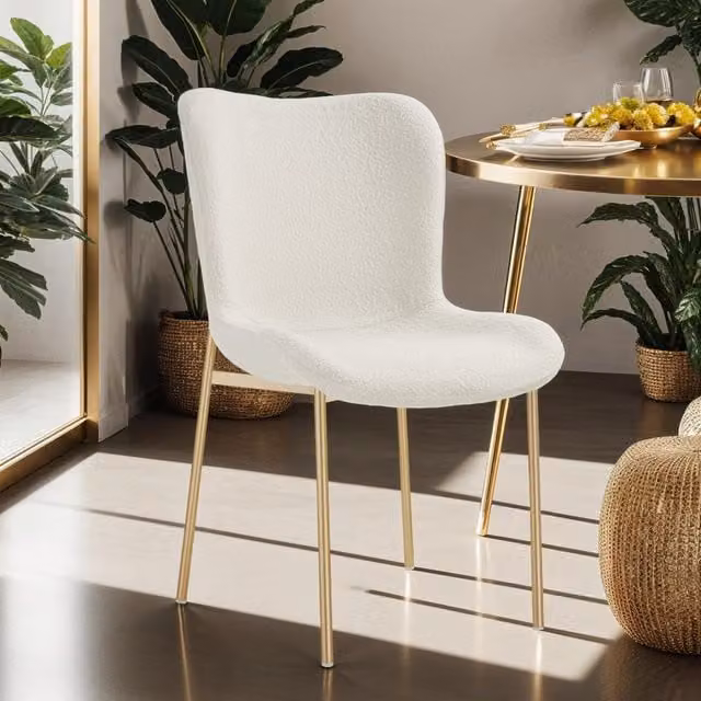 Tectake Modern Dining Chair in Beige Velvet and Gold Metal