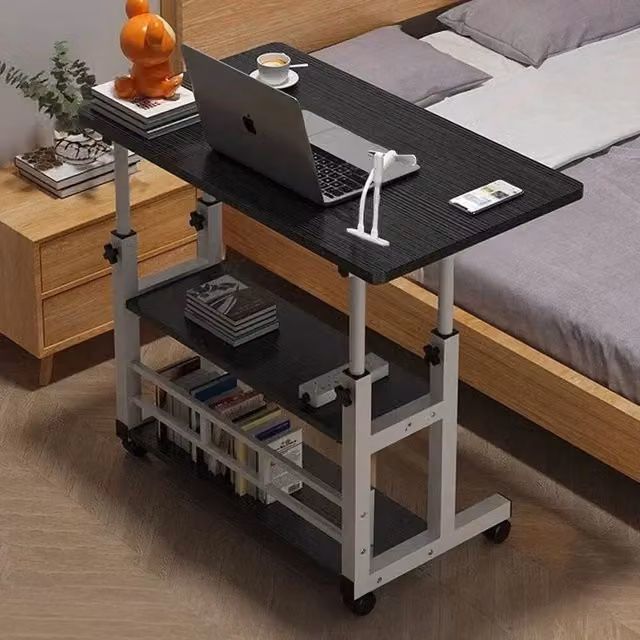 FLAVORA Black Height Adjustable Mobile Laptop Desk with Matt MDF Surface – 1