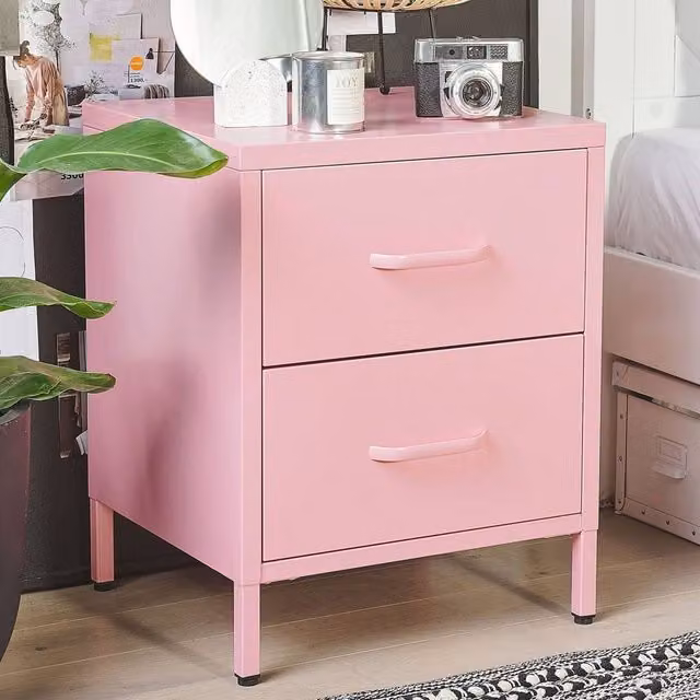 Wyld and Coco Pink Metal Bedside Table with 2 Drawers – 1