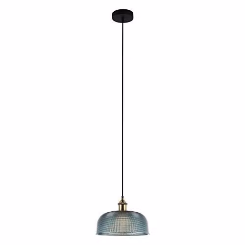 Italux Davide Industrial and Retro Blue Glass Hanging Pendant Light with Gold/Brass Finish, E27