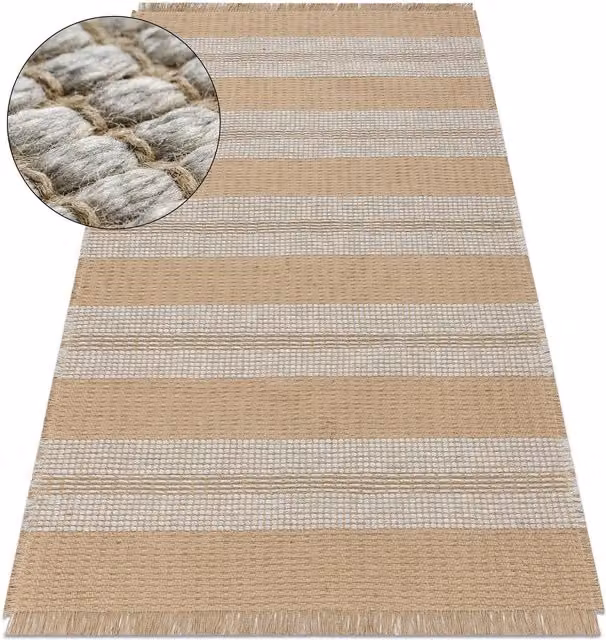 RugsX Beige Jute Flat Weave Rectangular Rug, W: 200 cm, D: 290 cm