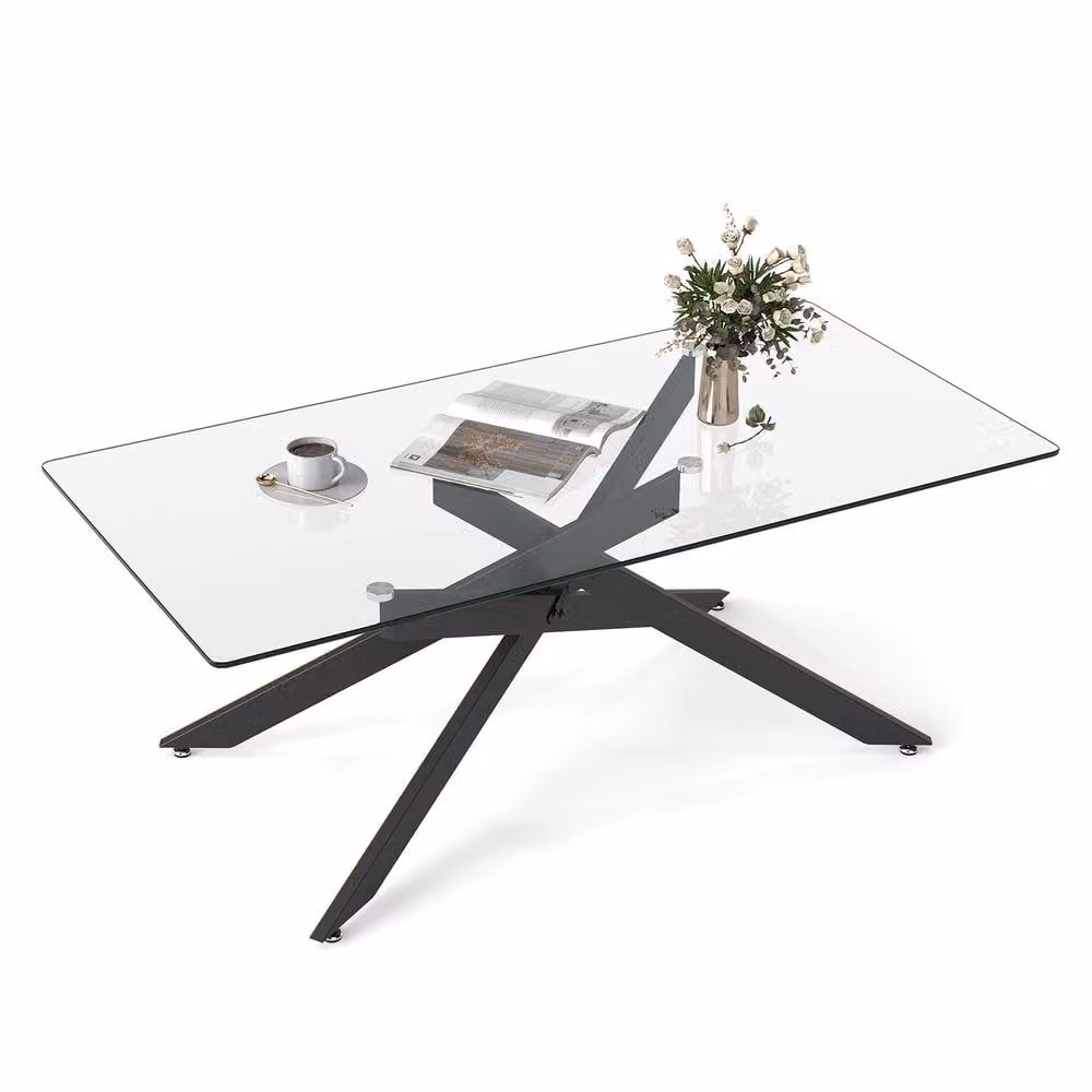 Costway Modern Rectangular Glass Coffee Table in Black – 6