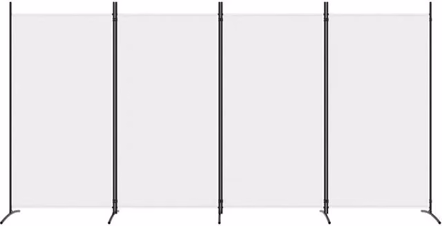 Berkfield Home 4-Panel Fabric and Metal Room Divider, White, W: 346 cm, H: 180 cm