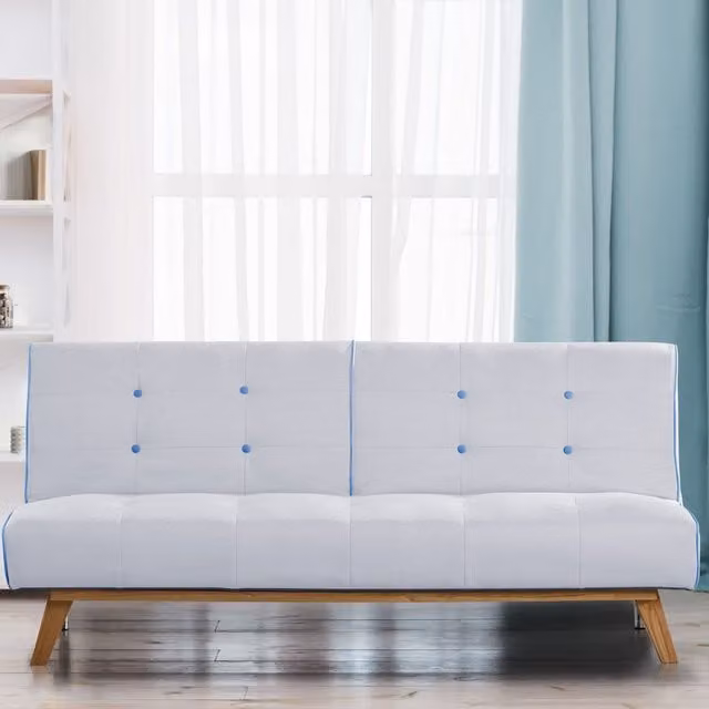 Comfy Living Modern 3 Seater Fabric Click Clack Sofa Bed in Beige and White
