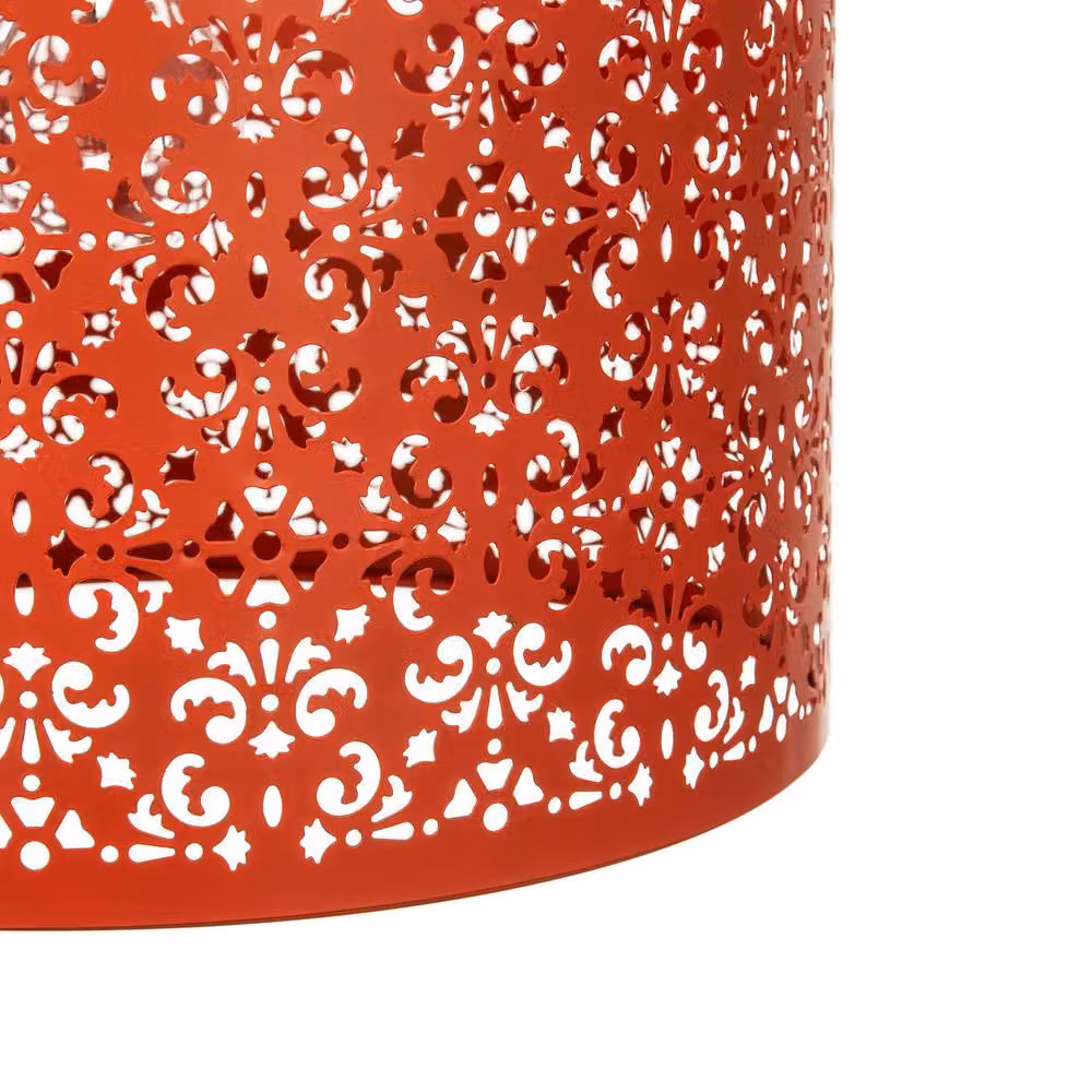 Happy Homewares Moroccan Metal Pendant Lamp Shade in Orange and Red with Floral Decoration, Diameter: 30.48 cm – 3