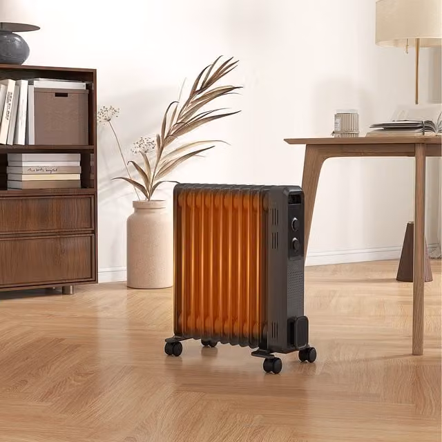 HOMCOM Grey Freestanding Oil Filled Radiator with Thermostat and Overheat Protection