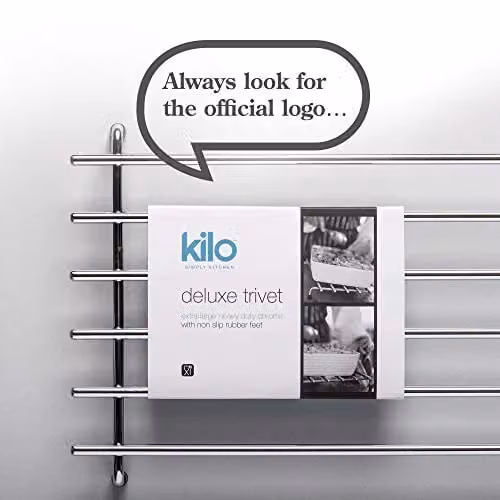 Kilo Silver Rectangular Metal Trivet with Non-Slip Feet, W: 42 cm, D: 20 cm – 5