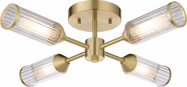 Perch & Parrow Julian Semi Flush Glass Ceiling Light in Brushed Brass