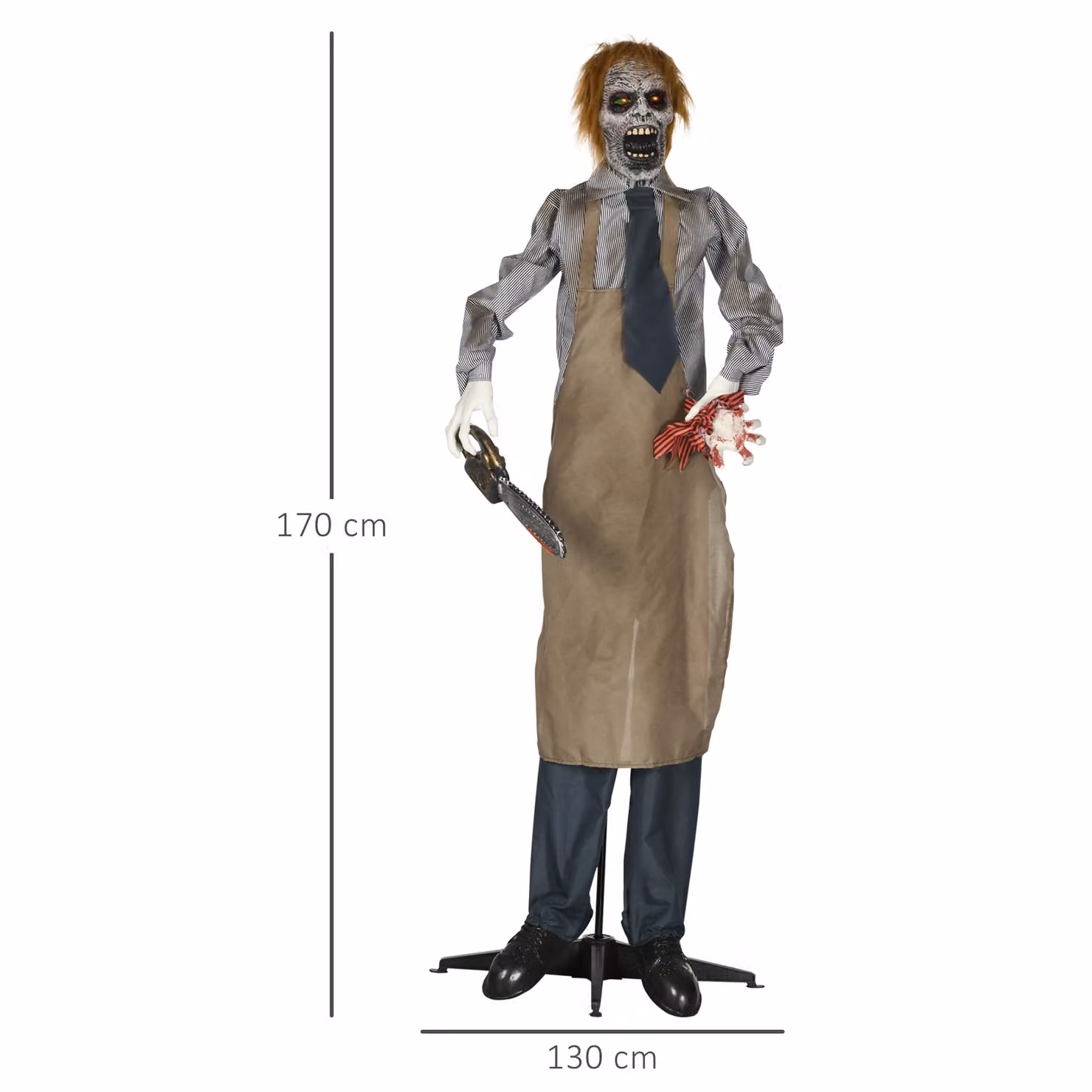 HOMCOM Life Size Halloween Animatronic Standing Chainsaw Killer with Light Up Eyes and Sound Activated Moving Body, Red and Multicolour – 3