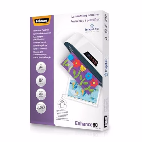 Fellowes A4 Gloss Laminating Pouches, 100 Sheets, 160 Micron, Transparent