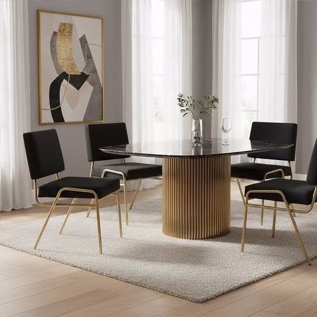 Orsina Black Linen Accent Chair with Gold Metal Finish