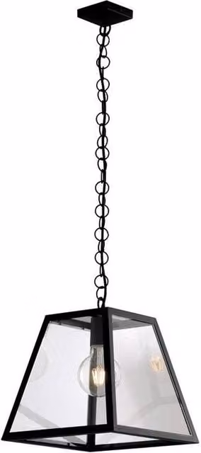 Netlighting Lexington Lantern Ceiling Pendant in Black and Transparent Glass with E27 Fitting