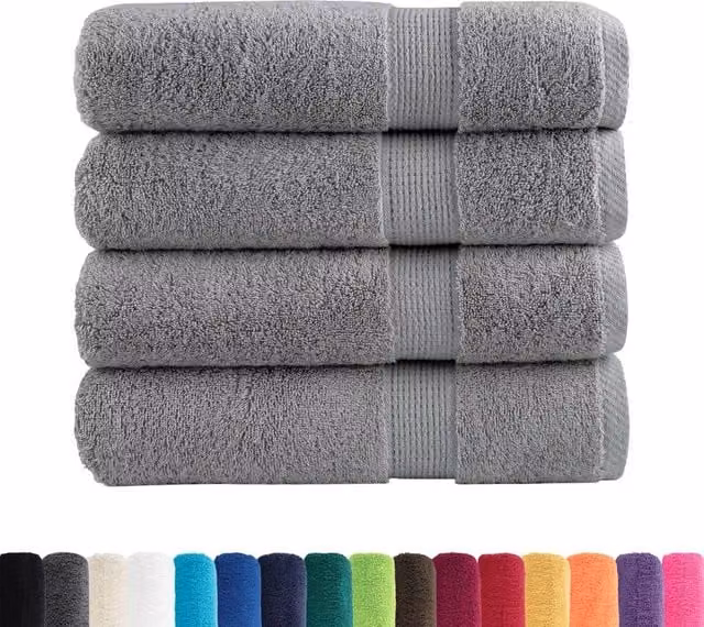 Berkfield Home SOLUND Premium Cotton Terry Hand Towels, Grey, 4 Pack, W: 50 cm, L: 100 cm, 600gsm – 1